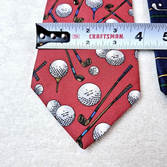 Cromley & Finch / Rooster Necktie Lot Of 2 Golf Silk Red Blue Same Length 58in - Picture 6 of 11